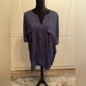 INC Navy Mixed Media Short-Sleeved Top